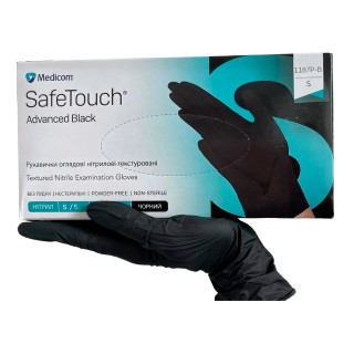 Рукавички нітрилові SafeTouch Advanced Black S без пудри текстуровані 100 шт. чорні 3,5 г (1187P-B)