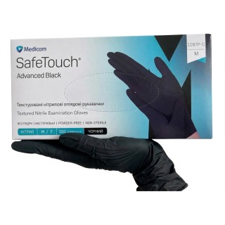 Рукавички нітрилові SafeTouch Advanced Black M без пудри текстуровані 100 шт. чорні 3,5 г (1187P-C)