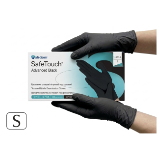 Рукавички нітрилові SafeTouch Advanced Black S без пудри текстуровані 100 шт. чорні 3,5 г (1187P-B)