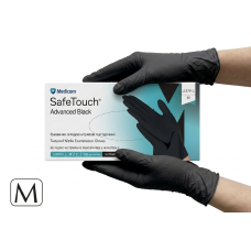Рукавички нітрилові SafeTouch Advanced Black M без пудри текстуровані 100 шт. чорні 3,5 г (1187P-C)