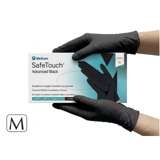 Рукавички нітрилові SafeTouch Advanced Black M без пудри текстуровані 100 шт. чорні 3,5 г (1187P-C)
