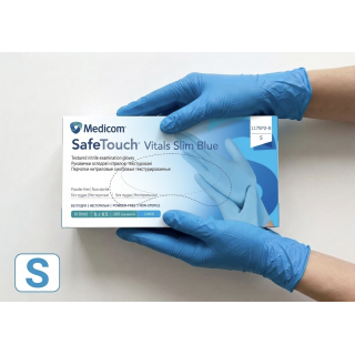 Рукавички нітрилові SafeTouch Vitals Slim Blue S без пудри текстуровані 100 шт. блакитні (1175P2-B)