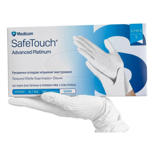 Рукавички нітрилові SafeTouch Advanced Platinum S без пудри текстуровані 100 шт. білі (1174P-B)