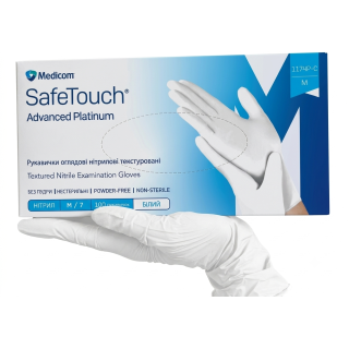 Рукавички нітрилові SafeTouch Advanced Platinum М без пудри текстуровані 100 шт. білі (1174P-C)