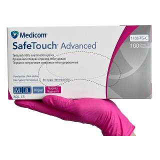 Рукавички нітрилові SafeTouch Advanced MAGENTA M без пудри текстуровані 100 шт. рожеві (1103-TG-C)