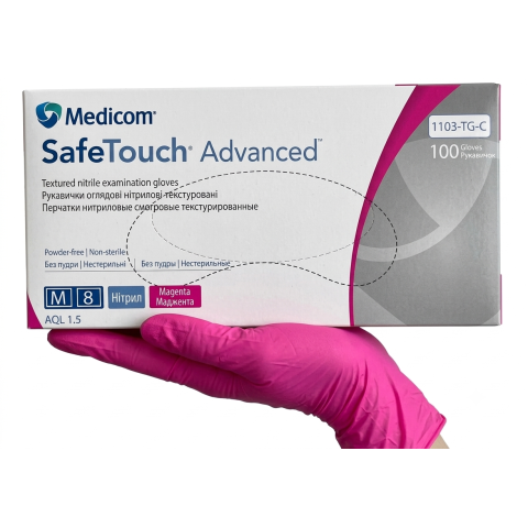 Рукавички нітрилові SafeTouch Advanced MAGENTA M без пудри текстуровані 100 шт. рожеві (1103-TG-C)