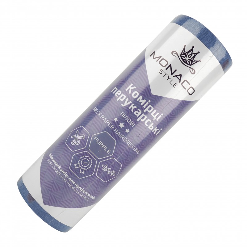 Комірці перукарські, Monaco Style, паперові Лілові, рожевий клей, карт. втулка (100 шт) х 5 рулонів