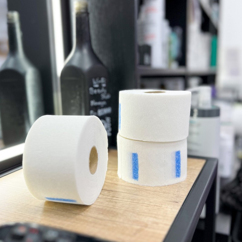 Комірці перукарські, Monaco Style, паперові Білі, блакитний клей, карт. втулка (100 шт) х 5 рулонів