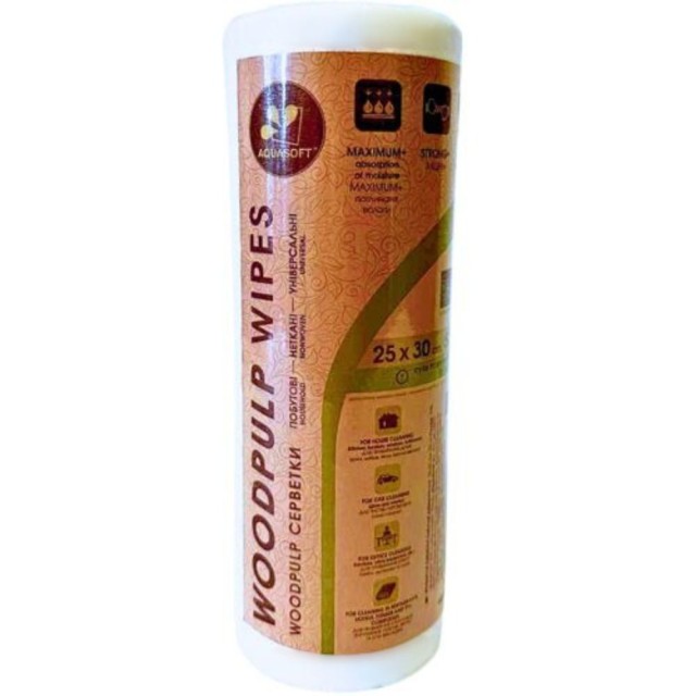 Серветки Aquasoft 25х30 (50 шт.) woodpulp гладкі рулон