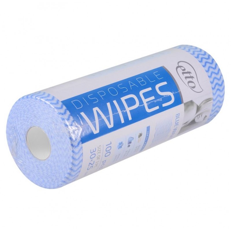 Серветки одноразові, Etto, 25см х 30см (100шт. в рулоні), блакитна хвиля